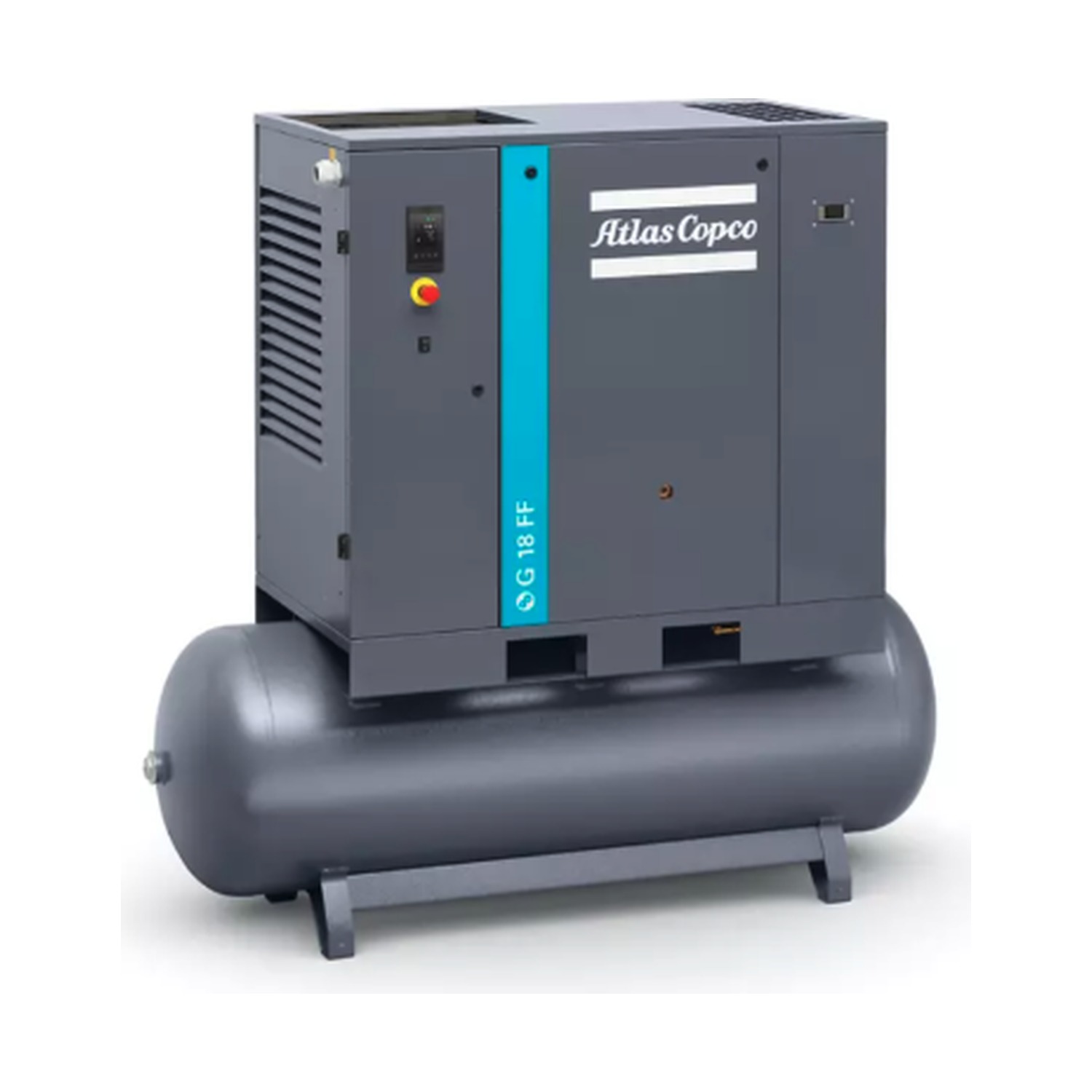 Atlas Copco G18 Rotary Screw Air Compressor (24 HP, 125 PSI, 132-Gal Tank, w/ Dryer, 208-230/460V 3-Phase)