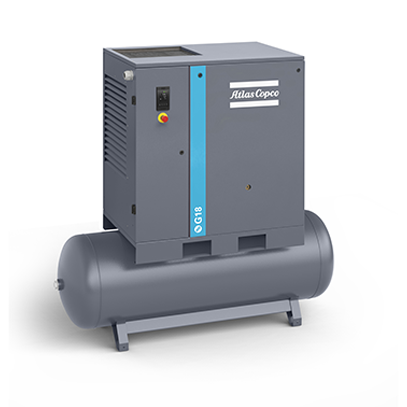 Atlas Copco G18 Rotary Screw Air Compressor (25 HP, 125 PSI, 132-Gal Tank, 208-230/460V 3-Phase)