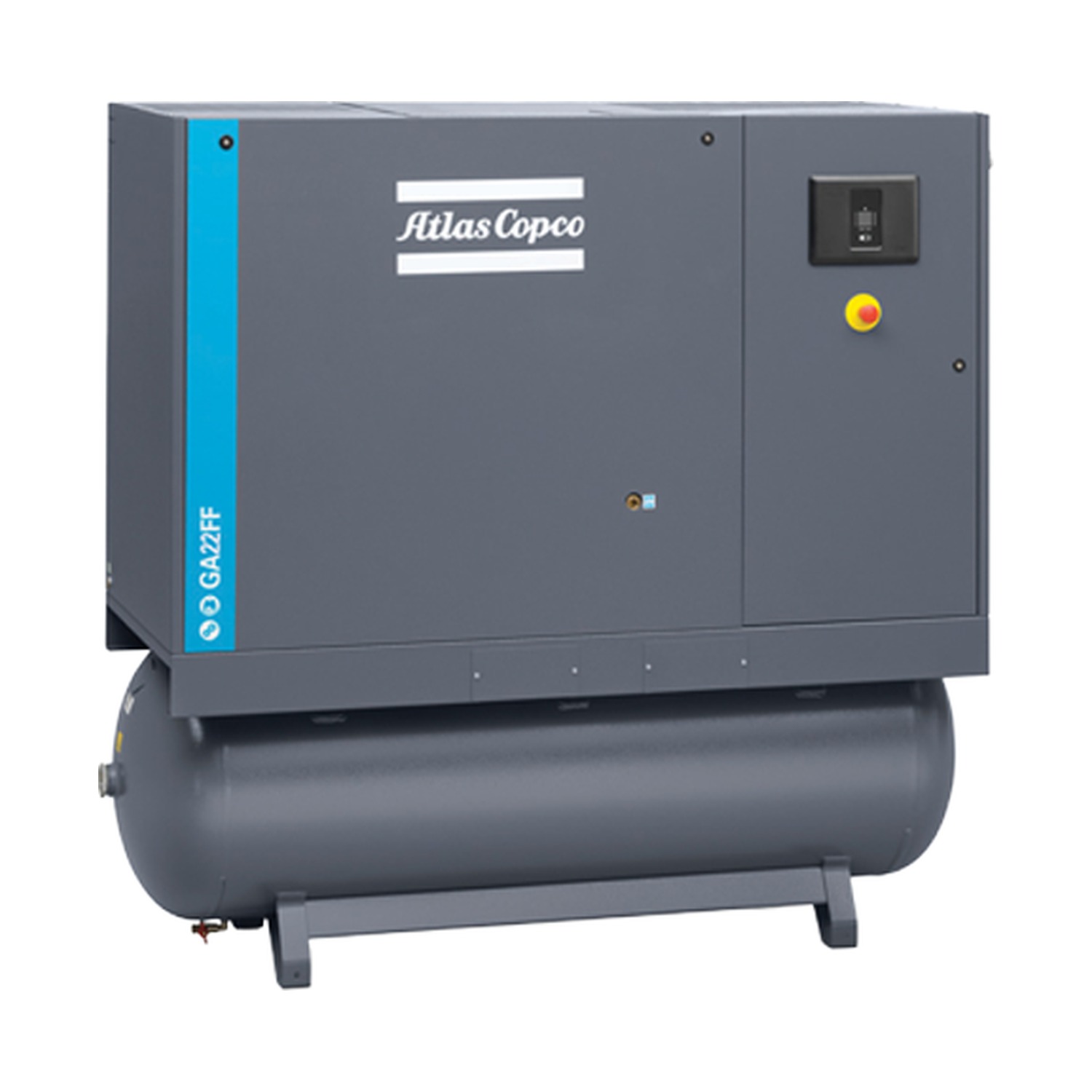 Atlas Copco GA22 Rotary Screw Air Compressor (30 HP, 125 PSI, 132-Gal Tank, 208-230/460V 3-Phase)
